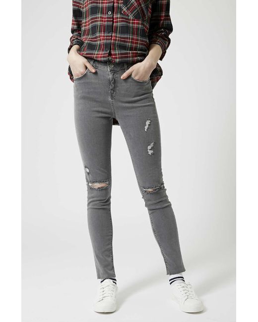 Tall Moto Grey Ripped Jamie Jeans in Gray (GREY