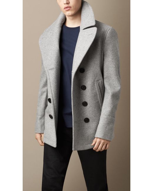 Burberry Gray Wool Cashmere Pea Coat for men