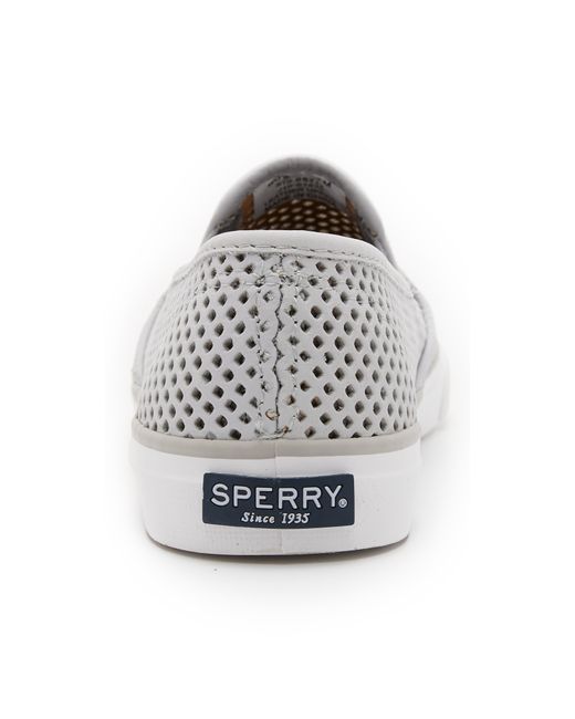 Sperry Top Sider Seaside Perforated Slip On Sneakers in Gray Lyst