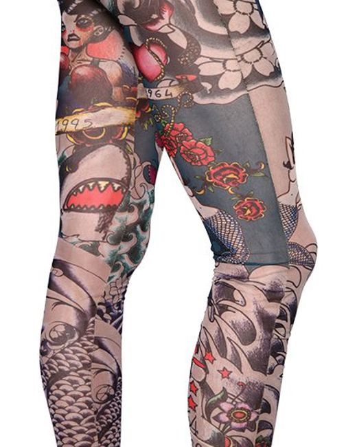 DSquared² Tattoo Printed Sheer Tulle Leggings for Men