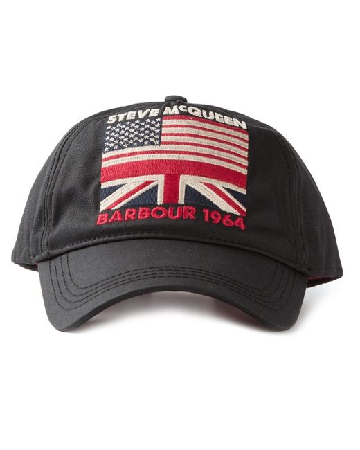 Barbour Black Steve Mcqueen Usa Flag Cap for men
