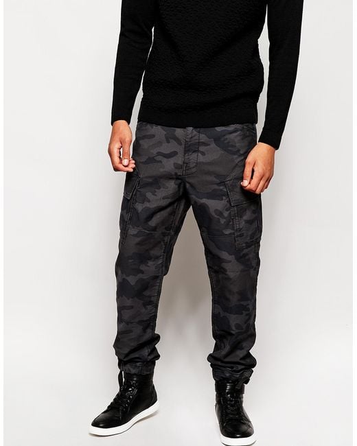 G-Star RAW Black G Star Cargo Trousers Rovic Tapered Camo Print for men