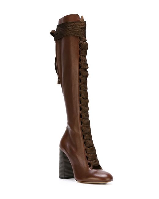 Chloé Brown Lace-Up Knee-High Boots
