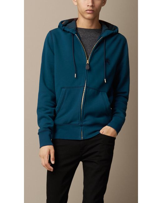 Burberry Hooded Cotton Jersey Top Deep Teal Blue for Men | Lyst