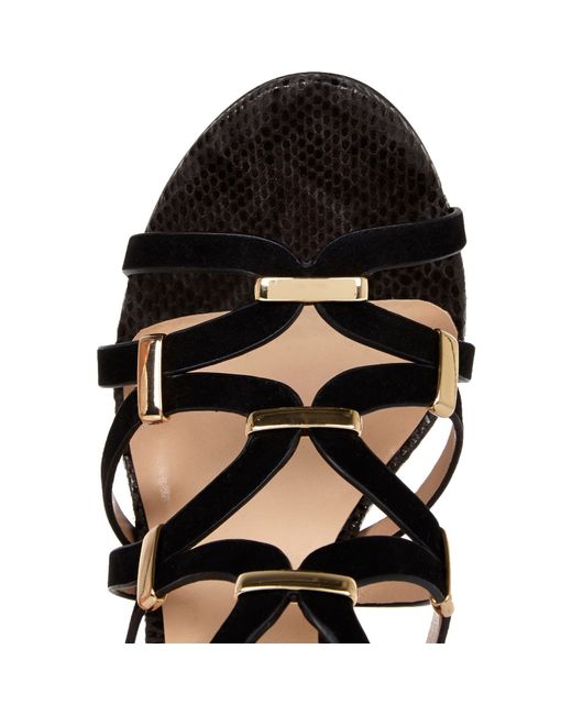 River Island Black Suede Caged Gold Trim Sandals | Lyst UK