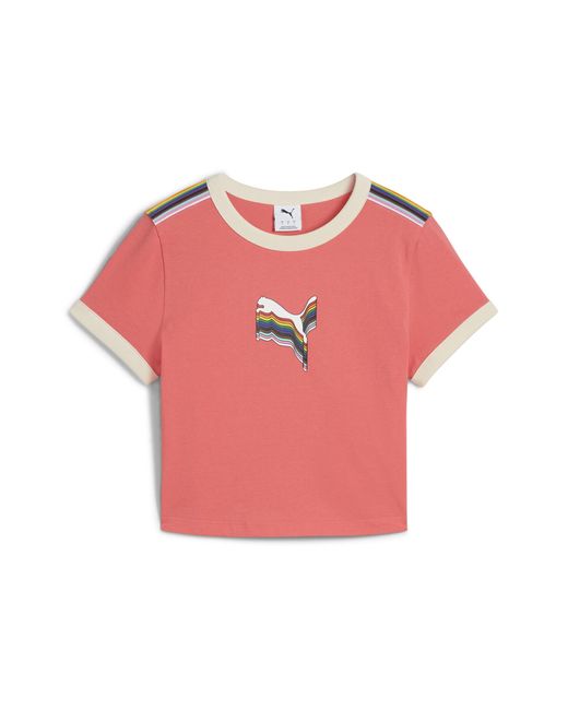 PUMA Pink EQUAL LOVE CONFEDERATION Kurzes figurbetontes T-Shirt mit Grafik