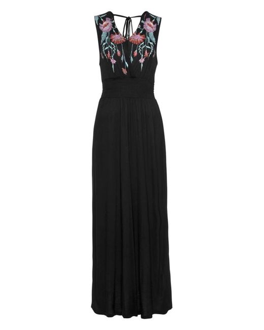 Buffalo Black Maxikleid mit Druck am Vorderteil und Bindeband hinten, Sommerkleid, casual-chic