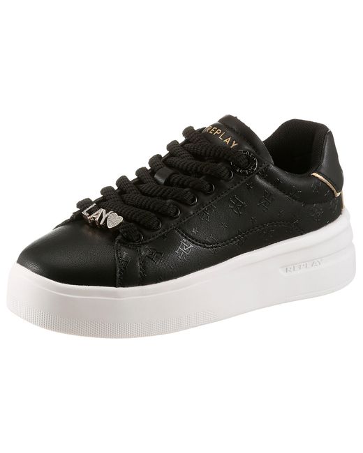 Replay Black Plateausneaker Halbschuh, Freizeitsneaker, Schnürschuh mit Monogramm-Prägungen
