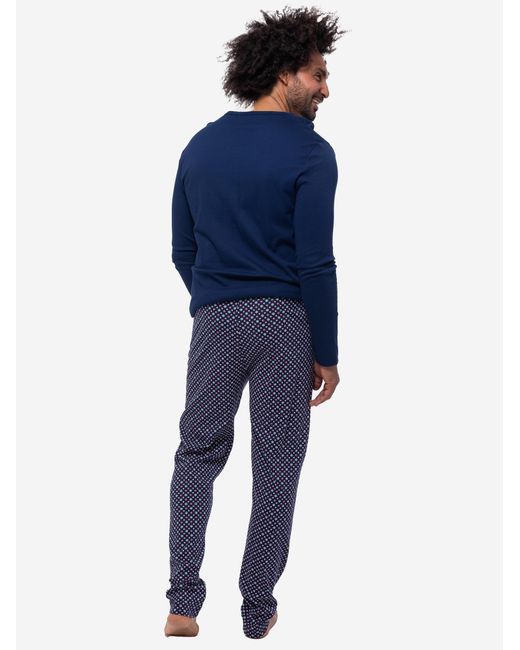 Mey Pyjama Lang Tie Minimal in Blue für Herren