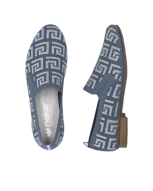 Rieker Blue Slipper Halbschuh, Schlupfschuh, Blockabsatz, Loafer mit Glitzersteinchen