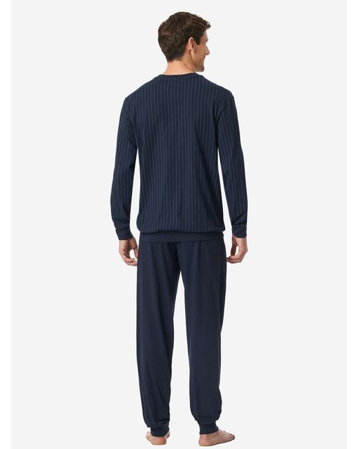 Schiesser Pyjama Lang Comfort Essentials in Blue für Herren