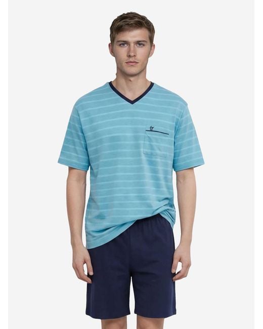 Hajo Pyjama Kurz Klima Light in Blue für Herren
