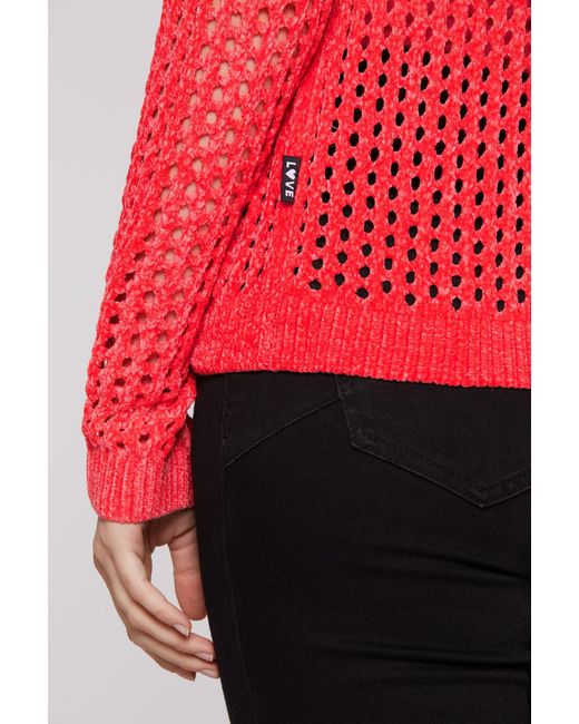 SOCCX Red Chenille Pullover Mit U-Bootausschnitt