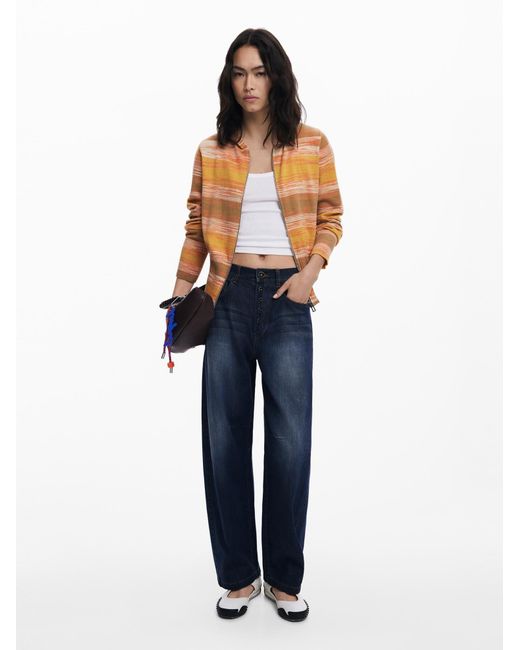 Desigual Orange Gestreifter Kapuzenpullover Mit Reißverschluss