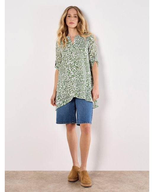 Apricot Green Mixed Animal Print Layered Blouse
