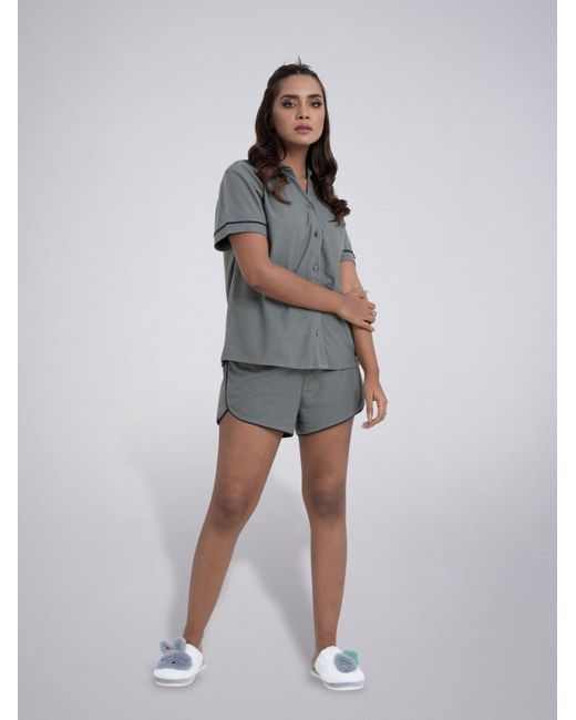 LEAFLETIC Gray Shorty Night Wear Short Set