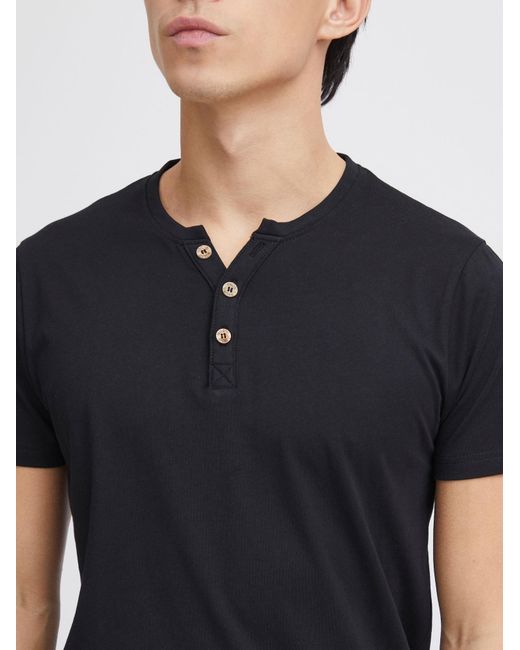 Solid T-Shirt Volker Mit Knopfleiste in Black für Herren