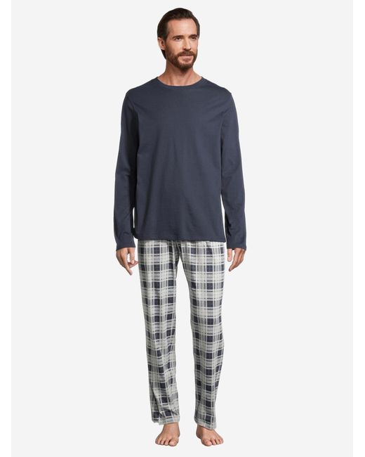 Schiesser Pyjama Lang Night & Home in Blue für Herren