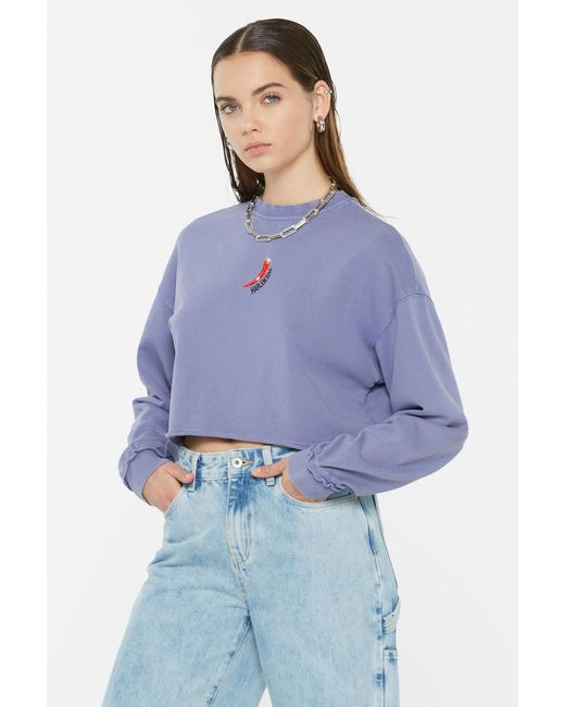 Harlem Soul Blue Lo-La Cropped Sweatshirt Printed