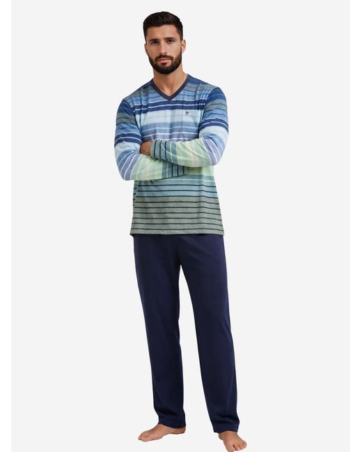 Hajo Pyjama Lang Klima Komfort in Blue für Herren