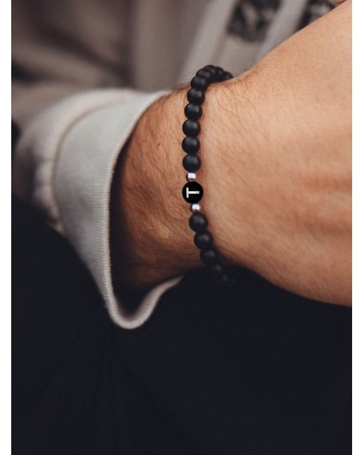 GOOD.designs Perlenarmband Mit Buchstabe T in Black für Herren