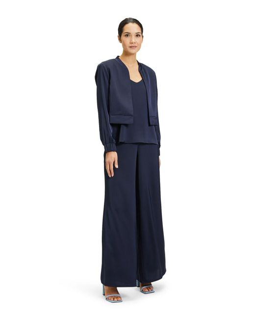 Vera Mont Blue Satin-Bluse Mit V-Ausschnitt