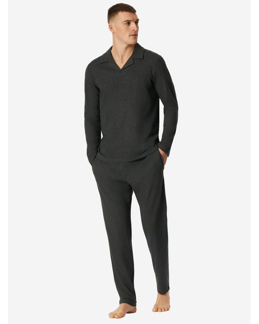 Schiesser Pyjama Selected Premium Warming in Black für Herren