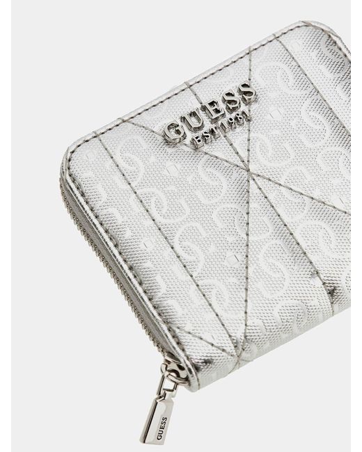 Guess Gray Aldina SLG Small Zip Around Wallet Silver