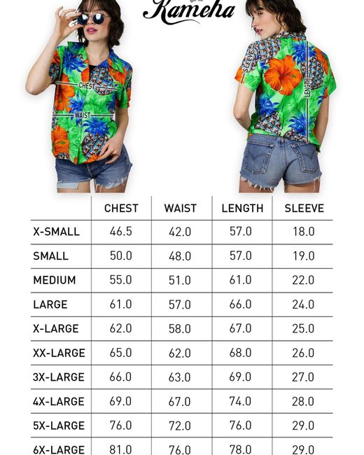 King Kameha Green Bluse Pineapple Hibiscus Shadow Line