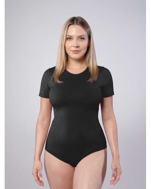 LEAFLETIC Black Body Short Sleeve Crew Neck Bodysuit
