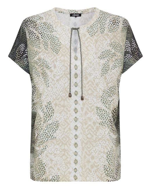 Olsen Gray T-Shirt Mit Geschlitztem Rundhalsausschnitt Und Bindeband