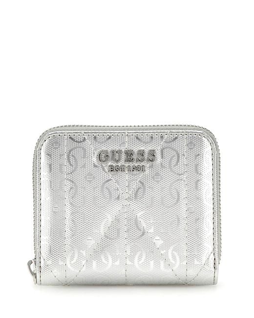 Guess Gray Aldina SLG Small Zip Around Wallet Silver