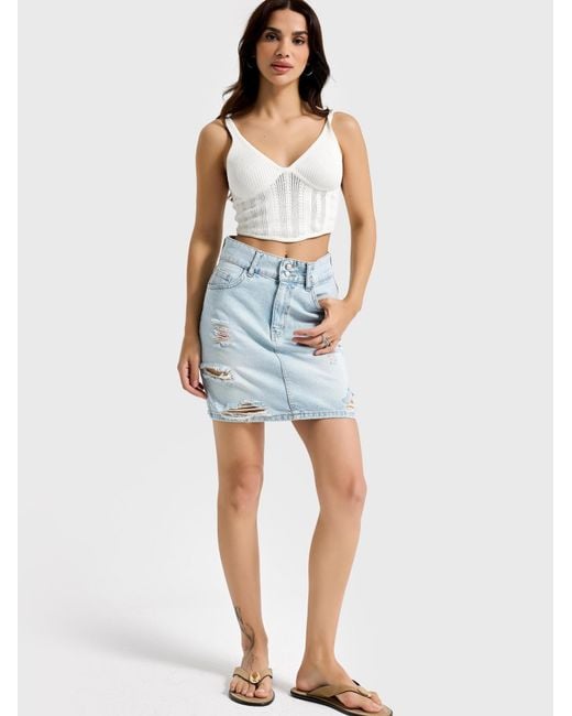 its basic Blue Its Basic Rock Ripped Mini Denim Skirt