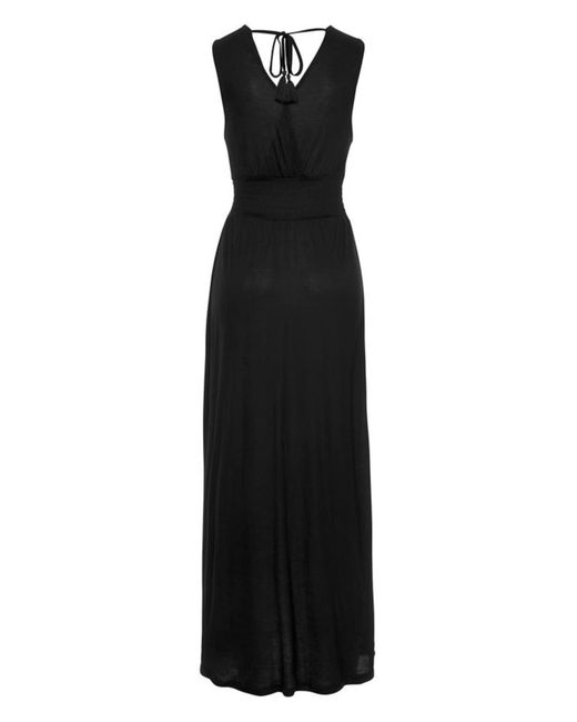 Buffalo Black Maxikleid mit Druck am Vorderteil und Bindeband hinten, Sommerkleid, casual-chic