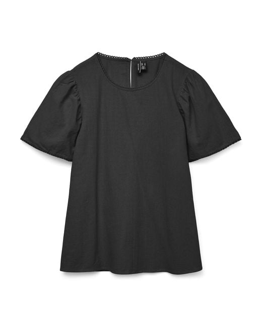 Vero Moda Black Kurzarmbluse VMPRETTY SS TOP WVN GA NOOS