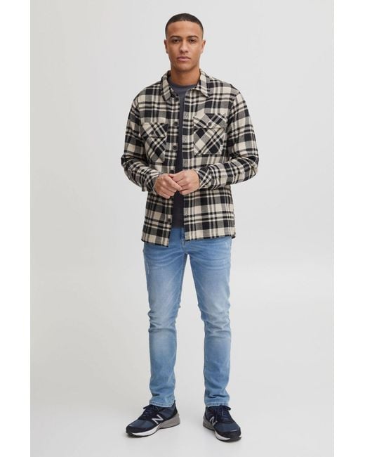 11 Project Langarmhemd 'mattes' overshirt in Gray für Herren