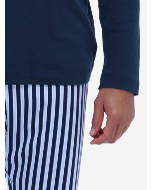 Mey Pyjama Lang Graphic Stripes in Blue für Herren