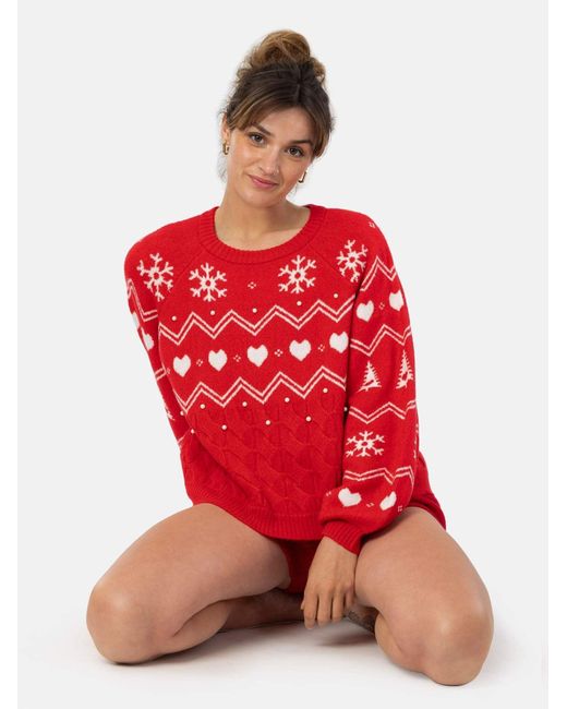LEAFLETIC Red Pullover Pullover Sweater