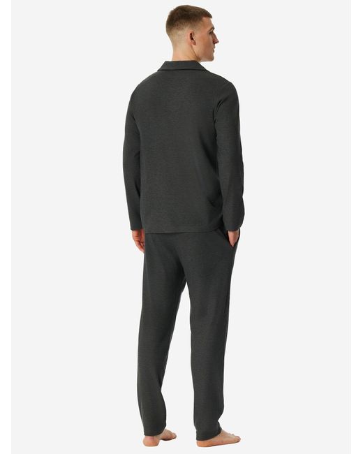 Schiesser Pyjama Selected Premium Warming in Black für Herren