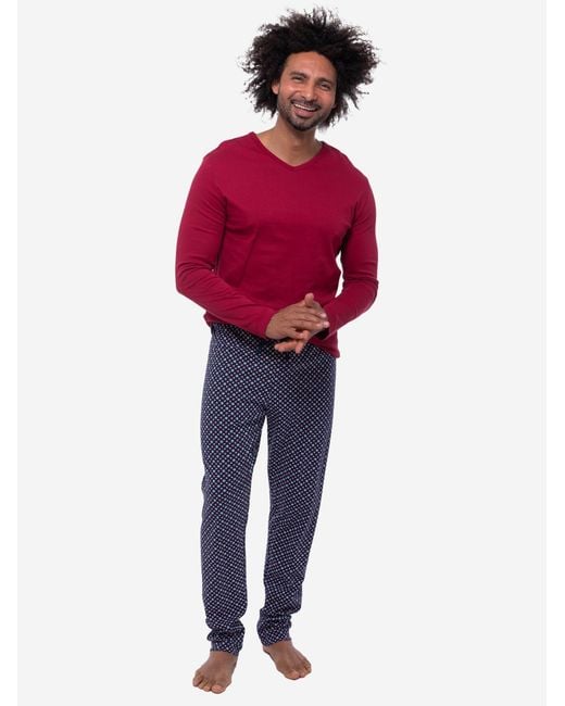 Mey Pyjama Lang Tie Minimal in Red für Herren