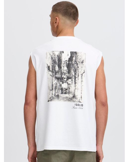Solid Rundhalsshirt Sdbilo Mit Backprint in White für Herren