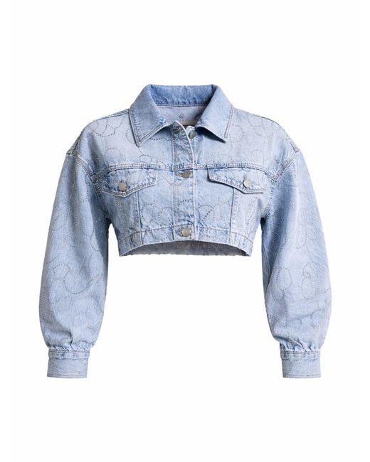 its basic Blue Its Basic Weste Rhinestone Cropped Denim Jacket