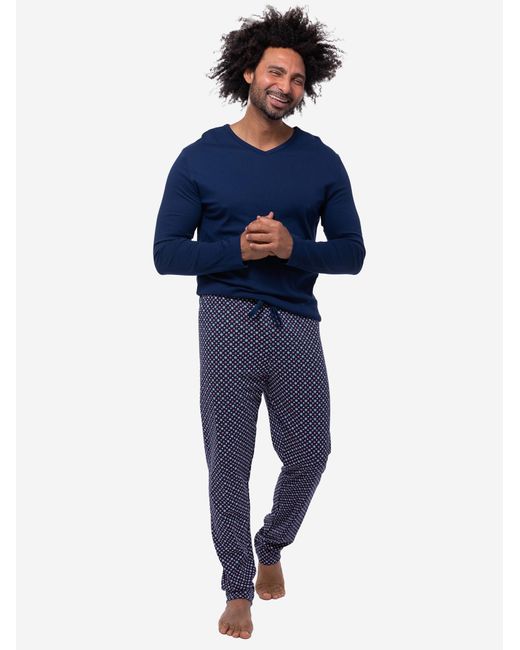 Mey Pyjama Lang Tie Minimal in Blue für Herren