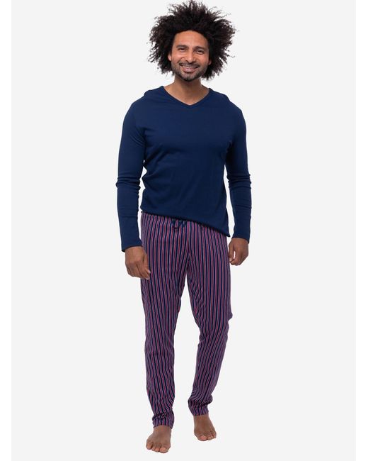 Mey Pyjama Lang Graphic Stripes in Blue für Herren