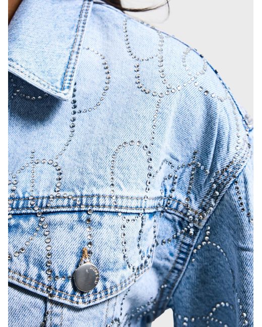 its basic Blue Its Basic Weste Rhinestone Cropped Denim Jacket