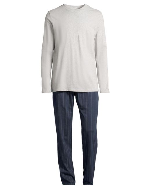 Schiesser Pyjama Lang Night & Home in White für Herren