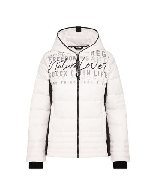SOCCX White Kurze Steppjacke Im Materialmix Mit Kapuze