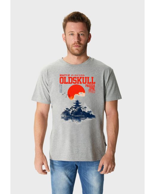 Oldskull T-Shirt Asian Temple in Gray für Herren