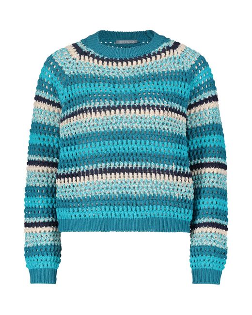 BETTY&CO Blue Pullover Lochstrick Mit Rippbündchen
