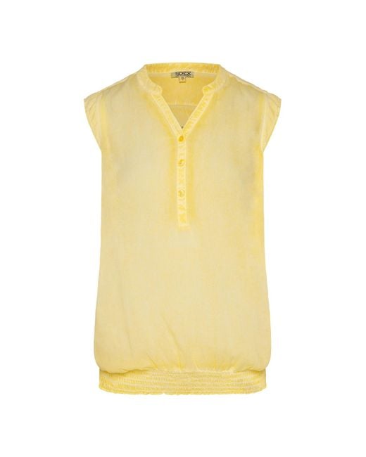 SOCCX Yellow Ärmellose Bluse Mit Gesmoktem Saum Und Rückenprint
